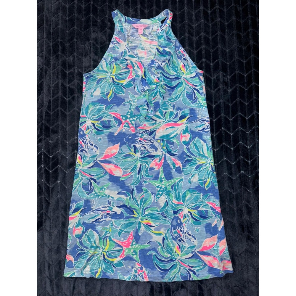 Lilly Pulitzer Women's Sleeveless Dress Ruffle Neckline Coastal Print XXS